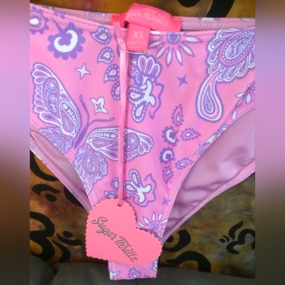 Bikini Sugar Thrillz Bandeau Top Paisley Butterfly 2 Piece XL NWT - Picture 5 of 8